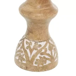 Carved Mango Wood Pillar Candle Holders, Set of 3