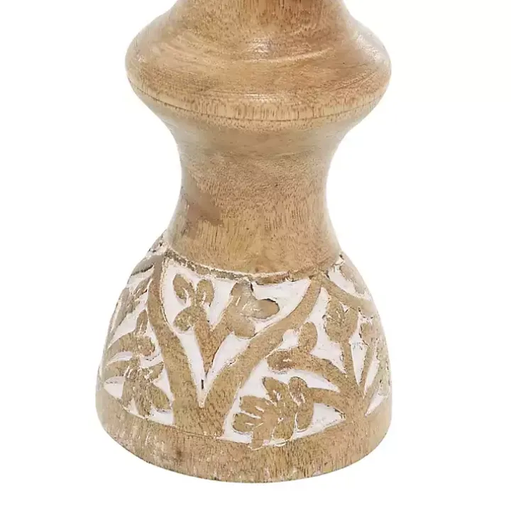 Carved Mango Wood Pillar Candle Holders, Set of 3