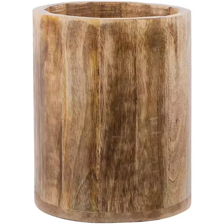 Carved Mango Wood Utensil Crock