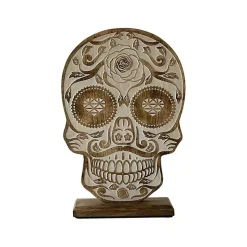 Carved Wooden Skull Statue