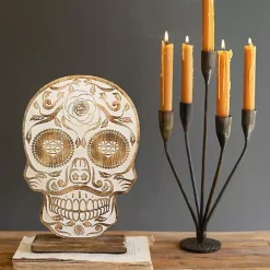 Carved Wooden Skull Statue