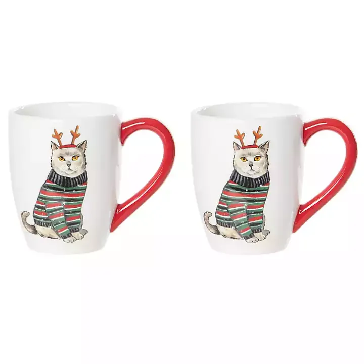 Cat Christmas Sweater Mugs, Set of 2