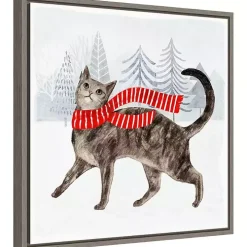 Cat with Red Scarf Christmas Canvas Wall Plaque