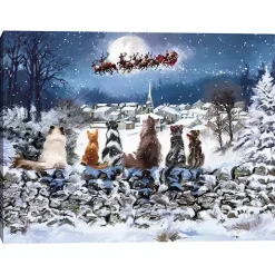 Cats Under Starry Sky Christmas Canvas Art Print