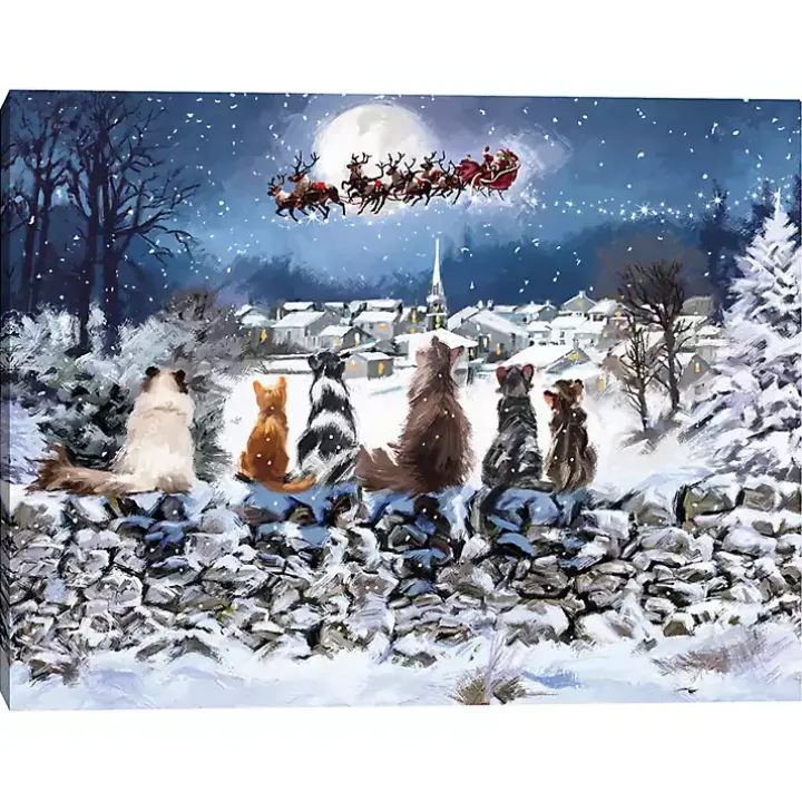 Cats Under Starry Sky Christmas Canvas Art Print