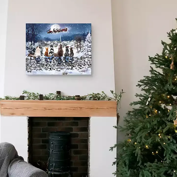 Cats Under Starry Sky Christmas Canvas Art Print