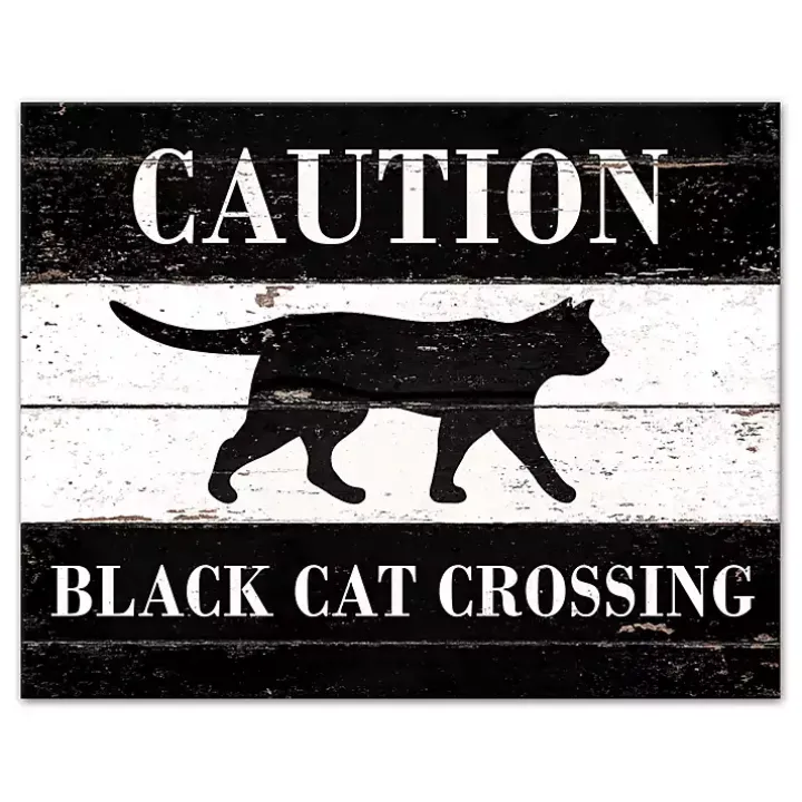 Caution Black Cat Crossing Halloween Canvas Print