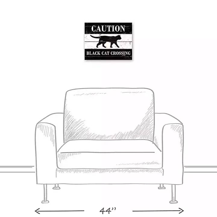 Caution Black Cat Crossing Halloween Canvas Print