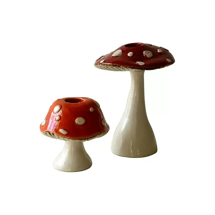 Ceramic Mushroom Taper Candle Holders, Set of 2