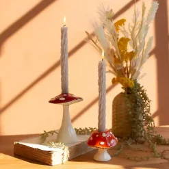 Ceramic Mushroom Taper Candle Holders, Set of 2