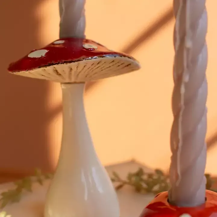 Ceramic Mushroom Taper Candle Holders, Set of 2