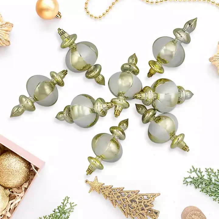 Champagne and White Finial Ornaments, Set of 8