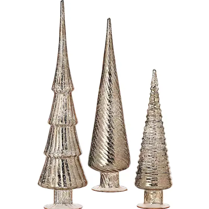 Champagne Mercury Glass Christmas Trees, Set of 3