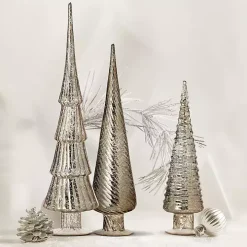 Champagne Mercury Glass Christmas Trees, Set of 3
