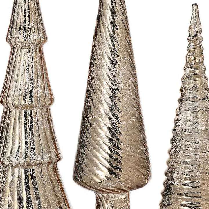 Champagne Mercury Glass Christmas Trees, Set of 3