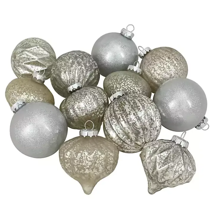 Champagne Mercury Glass Christmas Ornament Set