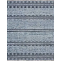 Charcoal and Blue Stripes Fringe Area Rug, 7x10