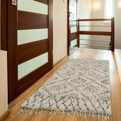 Charcoal and Ivory Linear Fringe Runner, 2x6