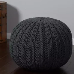 Charcoal Cable Knit Pouf