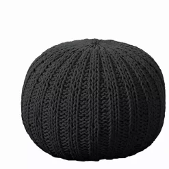 Charcoal Cable Knit Pouf