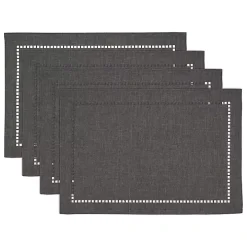 Charcoal Laser-Cut Hemstitch Placemats, Set of 4