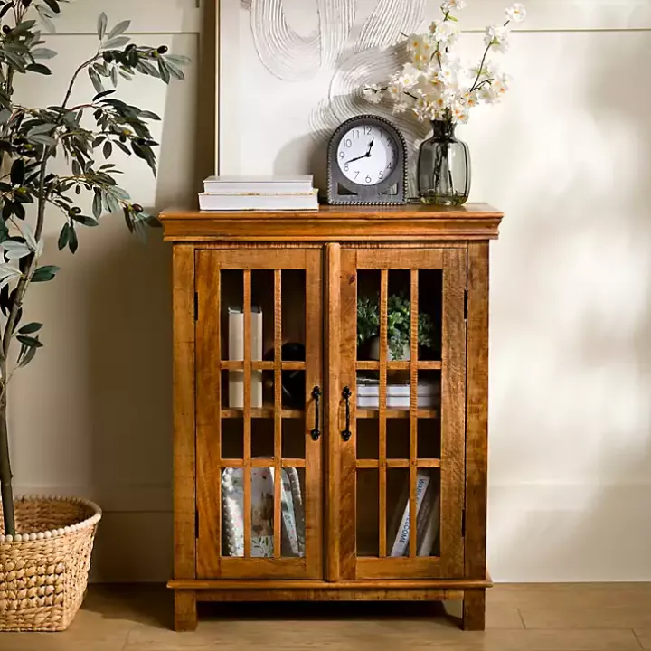 Charlie Natural Mango Wood Windowpane Cabinet