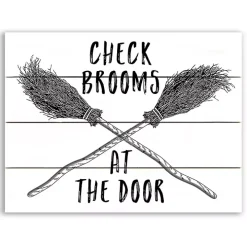 Check Brooms At The Door Halloween Wall Plaque