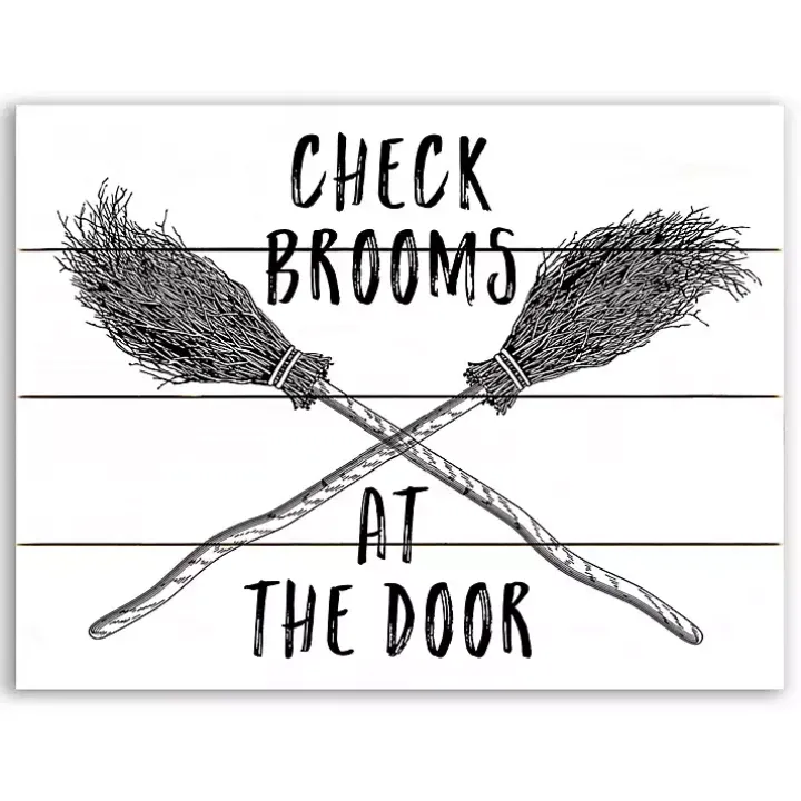 Check Brooms At The Door Halloween Wall Plaque