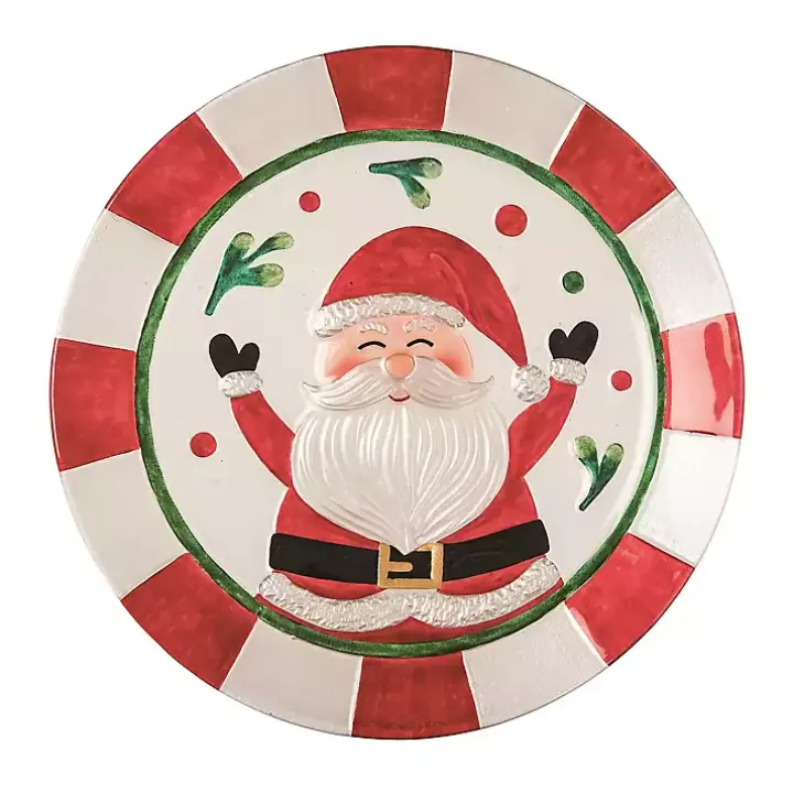 Cheerful Santa Glass Serving Platter
