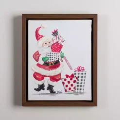 Cheery Santa with Presents Framed Canvas Art Print