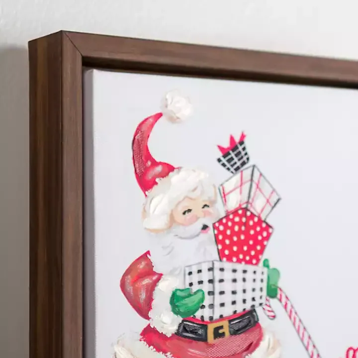 Cheery Santa with Presents Framed Canvas Art Print