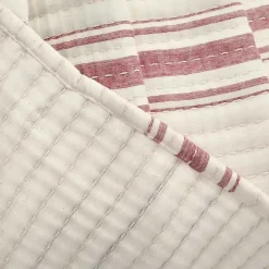Cherry Red Pick Stitch Stripe Queen Quilt
