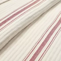 Cherry Red Pick Stitch Stripe Queen Quilt
