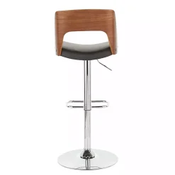 Cherry Wood and Black Leather Swivel Bar Stool