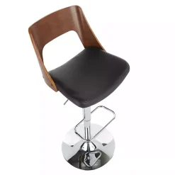 Cherry Wood and Black Leather Swivel Bar Stool