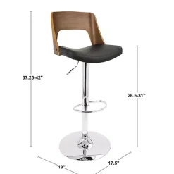 Cherry Wood and Black Leather Swivel Bar Stool