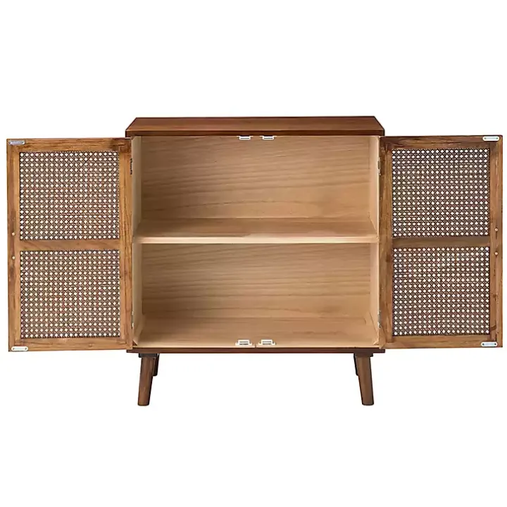 Cherry Wood Frame Rattan Front Cabinet