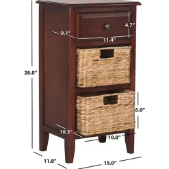 Cherry Wood Woven Baskets Everly Accent Table