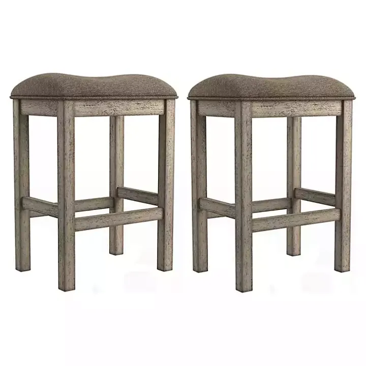 Chestnut Wood Upholstered Counter Stools, Set of 2