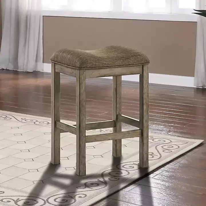 Chestnut Wood Upholstered Counter Stools, Set of 2