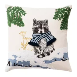 Chilly Racoon Embroidered Throw Pillow