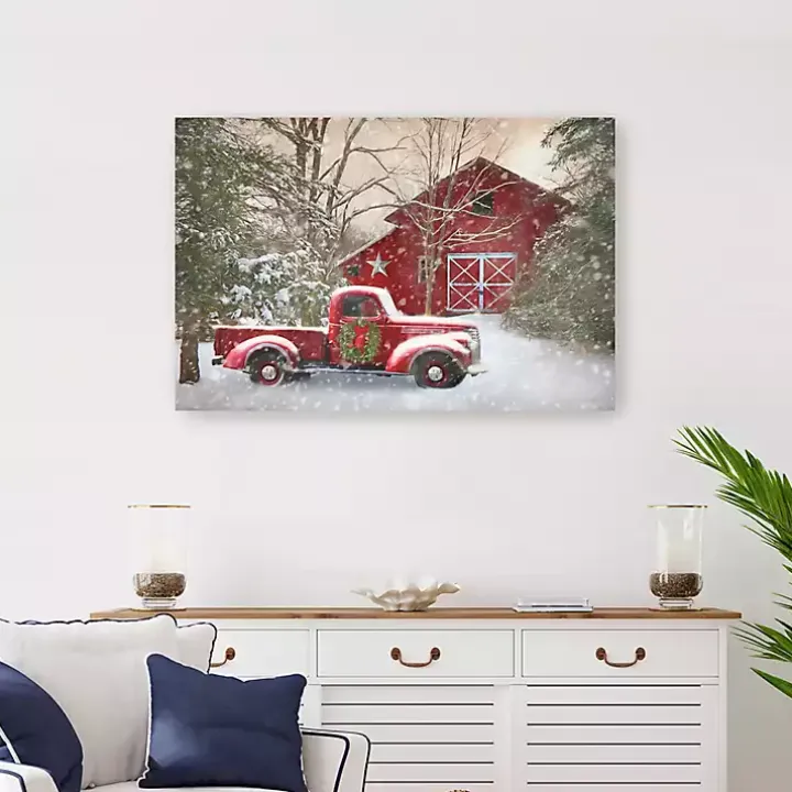 Christmas Barn & Truck Canvas Art Print, 36x24 in.