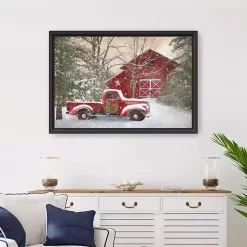 Christmas Barn & Truck Framed Canvas Art Print