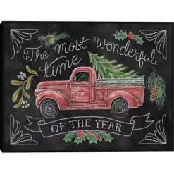 Christmas Chalkboard Truck Framed Canvas Art Print