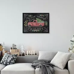 Christmas Chalkboard Truck Framed Canvas Art Print