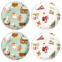Christmas Cookies Ceramic Plates, Set of 4