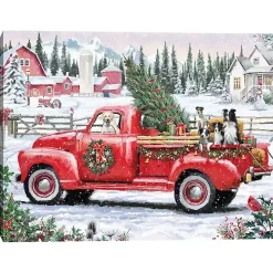 Christmas Dogs & Vintage Truck Canvas Art Print