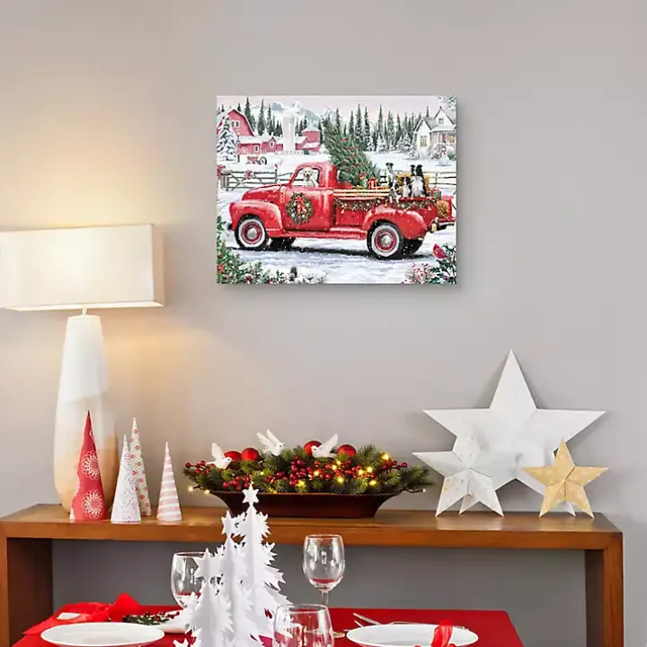 Christmas Dogs & Vintage Truck Canvas Art Print