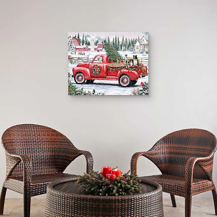 Christmas Dogs & Vintage Truck Canvas Art Print
