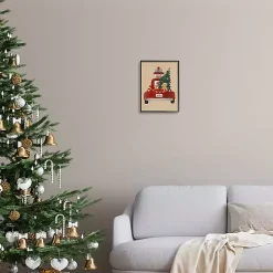 Christmas Dogs in Red Truck Framed Art Print